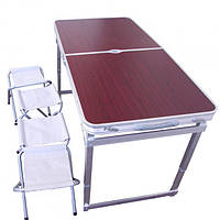 Стол для пикника Усиленный раскладной со стульями 4life 120х60х55/60/70 см (3 режима высоты) Коричневый