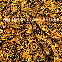 Софт ткань печатный принт Вензеля черный с золотом на желтом