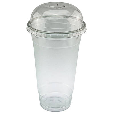 Стакан пластиковий 540мл з купольною кришкою (з Х-отвором) - 100шт