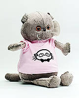 Мягкая игрушка Сонечко Котик Басик серый 30 см в Розовой футболке M47440-1