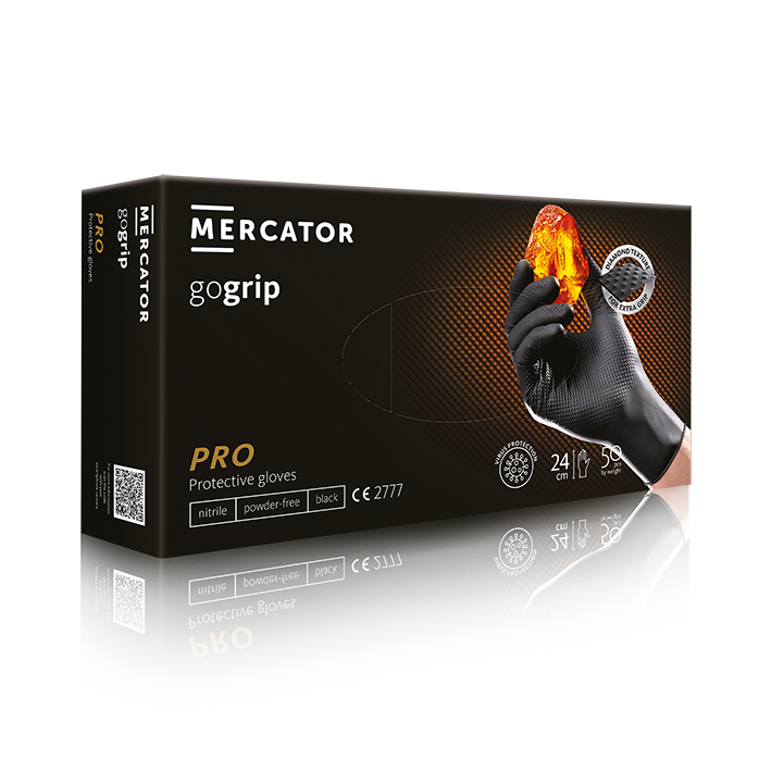 Рукавички нітрилові щільні, Чорні (7 г) MERCATOR gogrip XL, (50 шт./пач.)