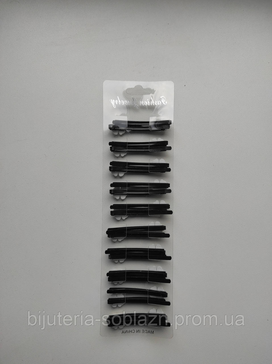 Черные заколки невидимки для волос челки прически акриловые плотные 5,5 см белый бант, набор 10 пар (20 шт) - фото 2 - id-p522753300