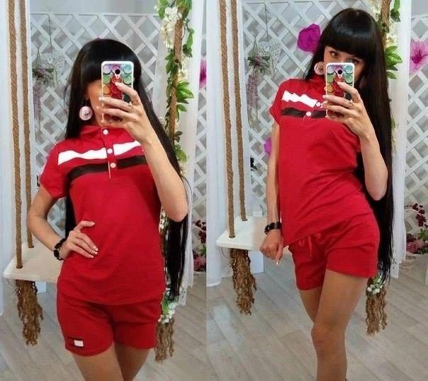 Костюм літній молодіжний жіночий: футболка-поло та короткі шорти, фото 1
