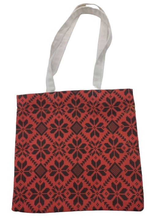 Екосумка шопер 4Profi "Червонi вiзерунки" двунитка (хлопок) біла
