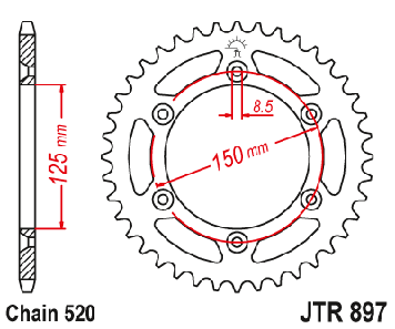 Зірка задня GEON TerraX 250,KOVI 250 START,Exdrive,520H-43Т, D125/150-6 Болтів, JTR897.43