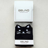 Детские хлопковые колготки Belino c рисунком котиков Cеро-черные