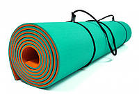 Коврик для йоги и фитнеса EasyFit TPE+TC 6 мм двухслойный бирюзовый-оранжевый