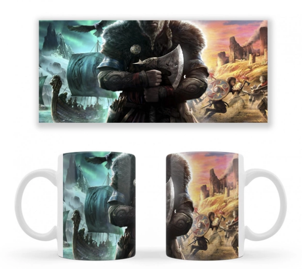 Чашка біла керамічна Assassins Creed Vallhala (Вальгалла) ABC