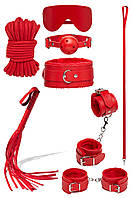 Набір садо мазо бдсм із наручниками Бондаж Кляп із затискачами на соски 7 предметів Червоний (130-007)