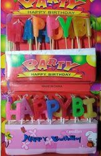 Свічки в торт No B-3 букви червоні Happy Birthday