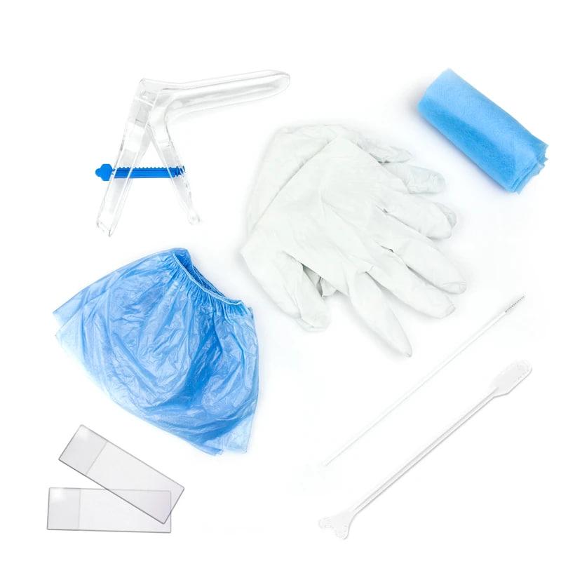 Набір гінеколог. оглядовий №10, Волес (дзеркало р.М, ендоц. щіточка, шпатель Ейра, скло предм., пелюшка, рукавички, бахіли)