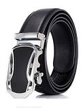 Ремінь чоловічий класичний шкіряний із пряжкою автомат (срібло), фото 2