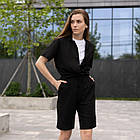 Жіночий літній костюм лляний Сорочка + Шорти чорний повсякденний, фото 6
