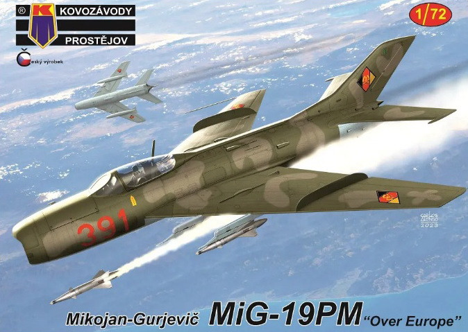 Пластикова модель 1/72 Kovozavody Prostejov 0389 Радянський винищувач МіГ-19 ПМ „Over Europe“