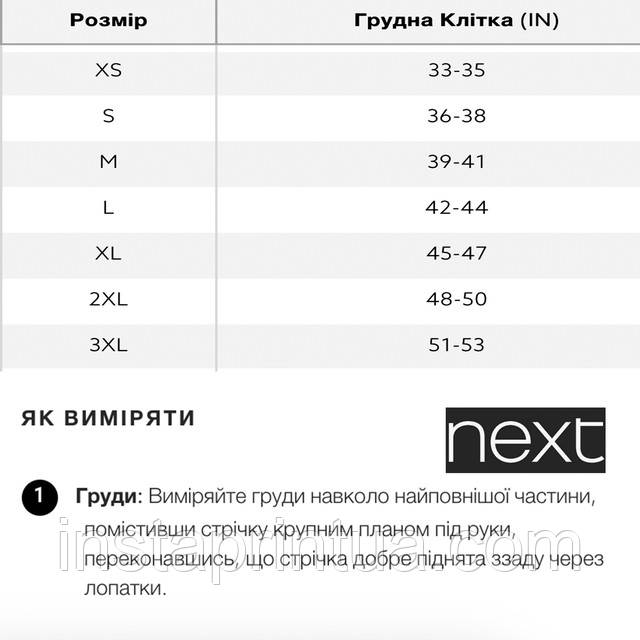 Розмірна сітка футболки NEXT