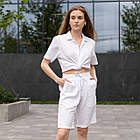 Жіночий літній костюм лляний Сорочка + Шорти білий повсякденний, фото 3