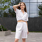 Жіночий літній костюм лляний Сорочка + Шорти білий повсякденний, фото 2