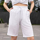 Жіночий літній костюм лляний Сорочка + Шорти білий повсякденний, фото 6