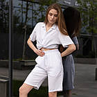 Жіночий літній костюм лляний Сорочка + Шорти білий повсякденний, фото 7