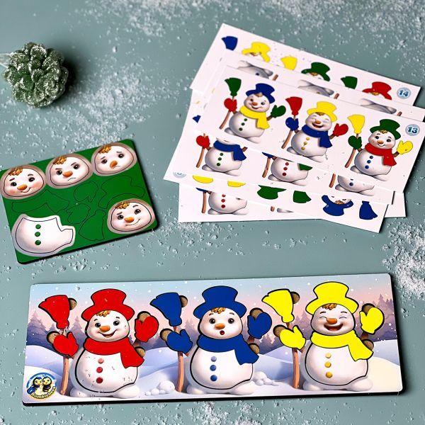 Дерев'яна розвивальна гра з картками "Веселі сніговики"