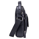 Чоловіча сумка через плече Натуральна шкіра Барсетка Чоловіча шкіряна сумка для документів планшет Чорна, фото 6