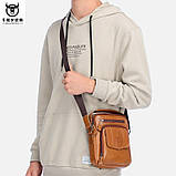 Чоловіча сумка через плече Натуральна шкіра Барсетка Чоловіча шкіряна сумка для документів планшет Чорна, фото 4