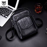 Чоловіча сумка через плече Натуральна шкіра Барсетка Чоловіча шкіряна сумка для документів планшет Чорна, фото 2