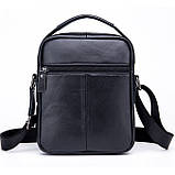 Чоловіча сумка через плече Натуральна шкіра Барсетка Чоловіча шкіряна сумка для документів планшет Чорна, фото 5
