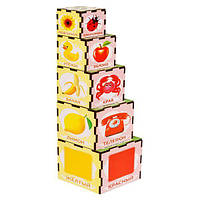Деревянная развивающая игра для детей Кубики-пирамидки "Цвета" (Деревянные пазлы-вкладыши)