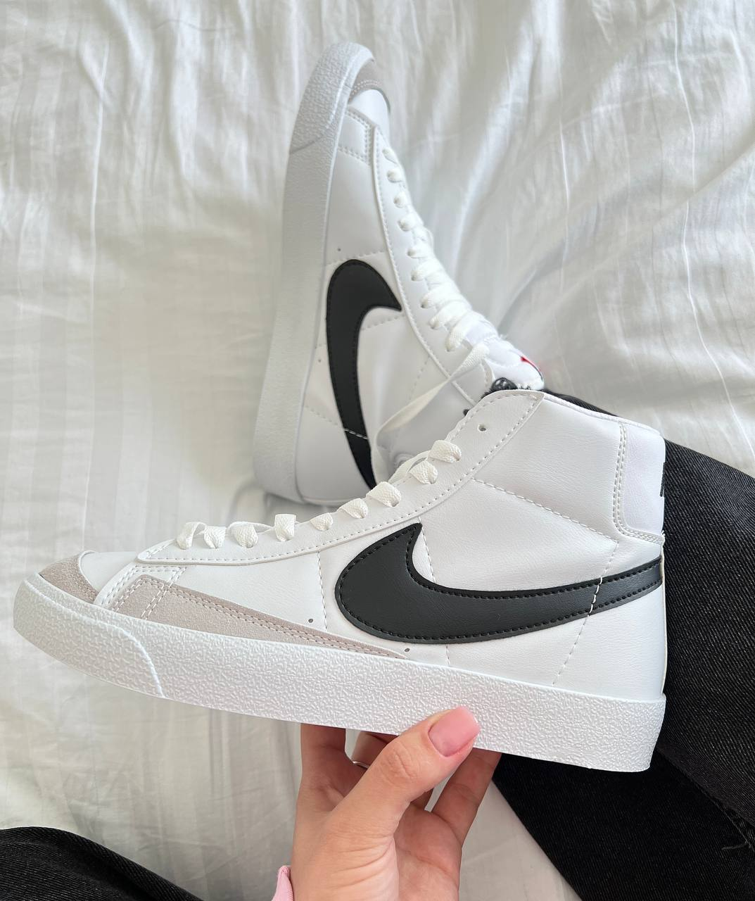 Кросівки Nike Blazer mid white black / Кросівки Найк Блейзер чорний значок