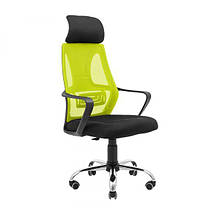 Крісло офісне Профі хром оббивка Сітка чорна + спинка зелена ТМ Richman