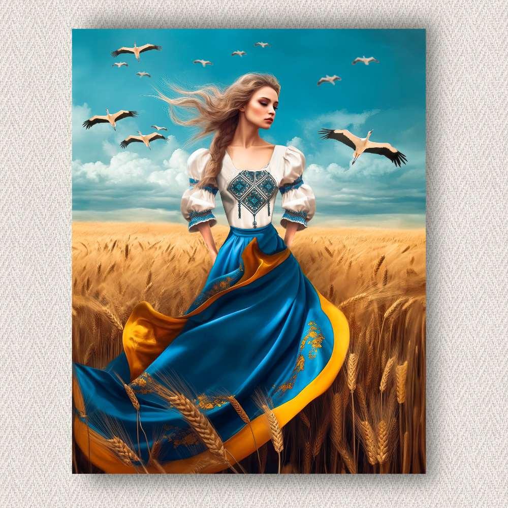 Інтер'єрна картина-постер на стіну Дівчина у вишиванці 30*20 Орігамі OP 5336 Маленька