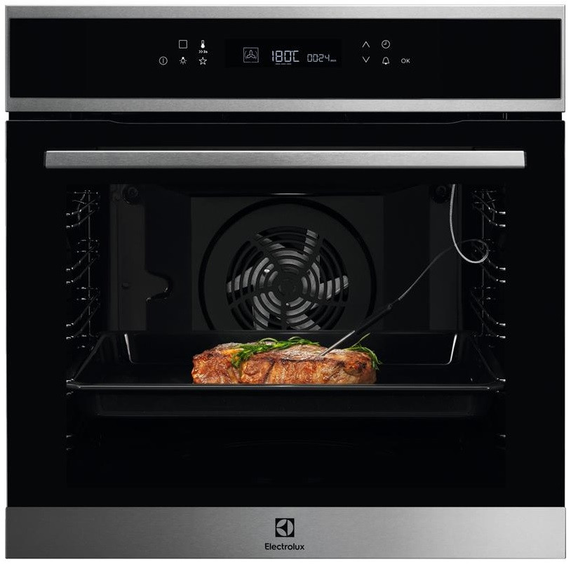 Electrolux Духова шафа електрична, 71л, A+, дисплей, конвекція, піроліз, телескопічні напрямні, чорний+нерж