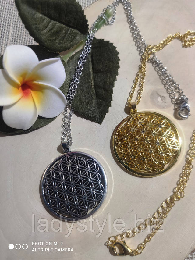 кулон с цветком жизни от студии LadyStyle.Biz купить украшения с натуральным диопсидом кварц жадеит нефрит