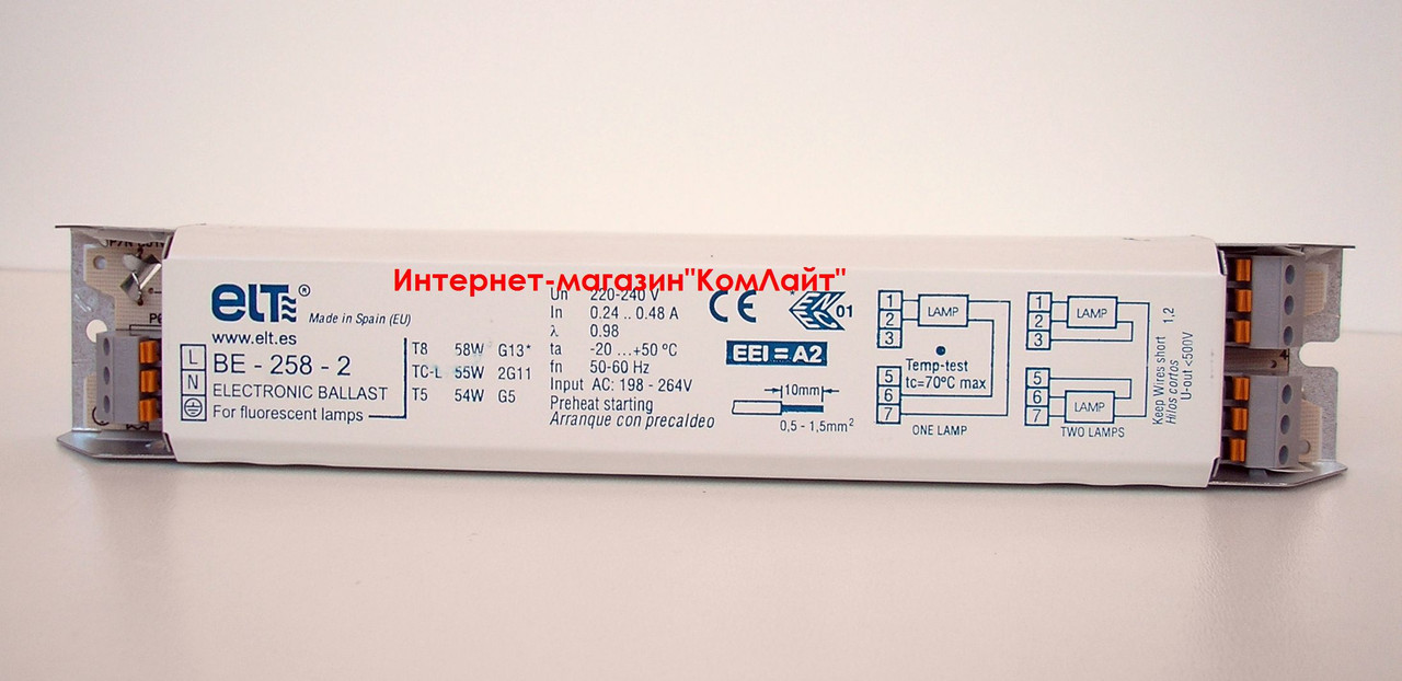 Балласт электронный ELT-BE-258-2 1-2x54/55/58W 220-240W (Испания) - фото 2 - id-p216083590