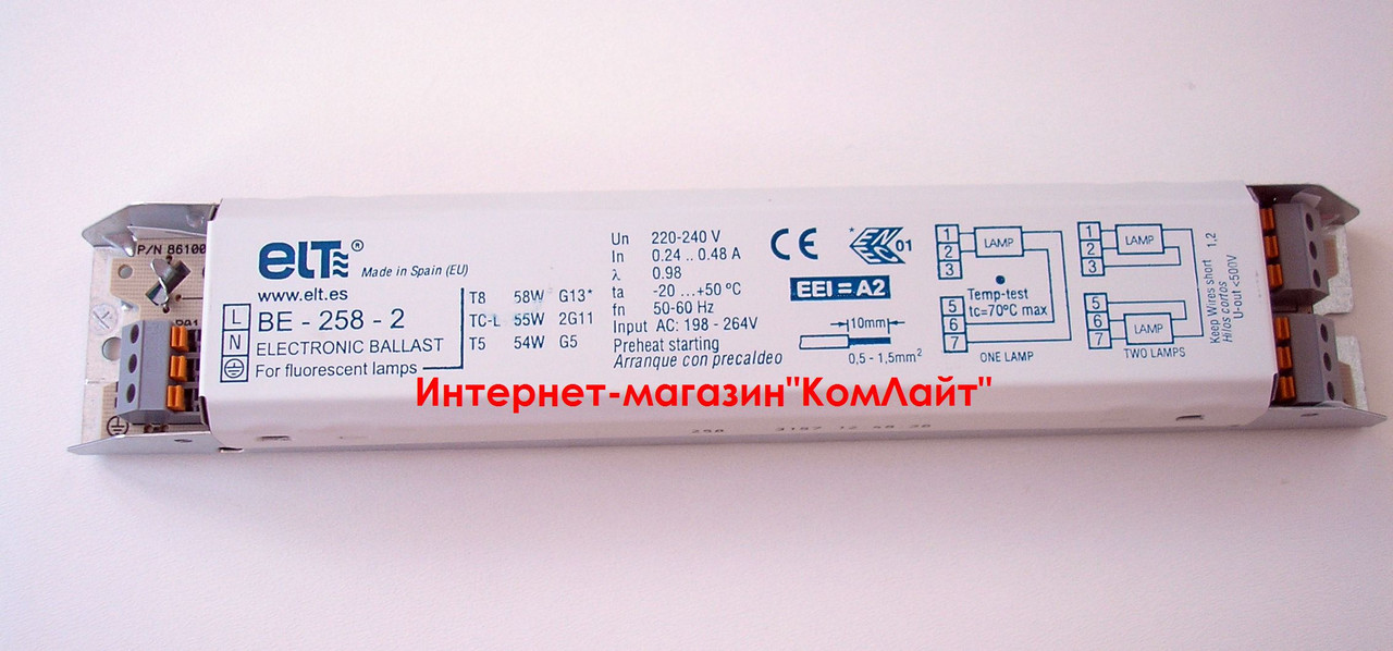 Балласт электронный ELT-BE-258-2 1-2x54/55/58W 220-240W (Испания) - фото 7 - id-p216083590