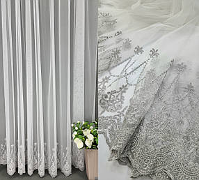 Французький гіпюр з вишивкою  "Троя" Срібло