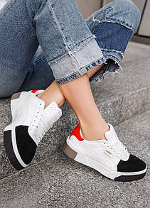 Кросівки жіночі білі Puma basket Cali White Black Red Browm (03874)