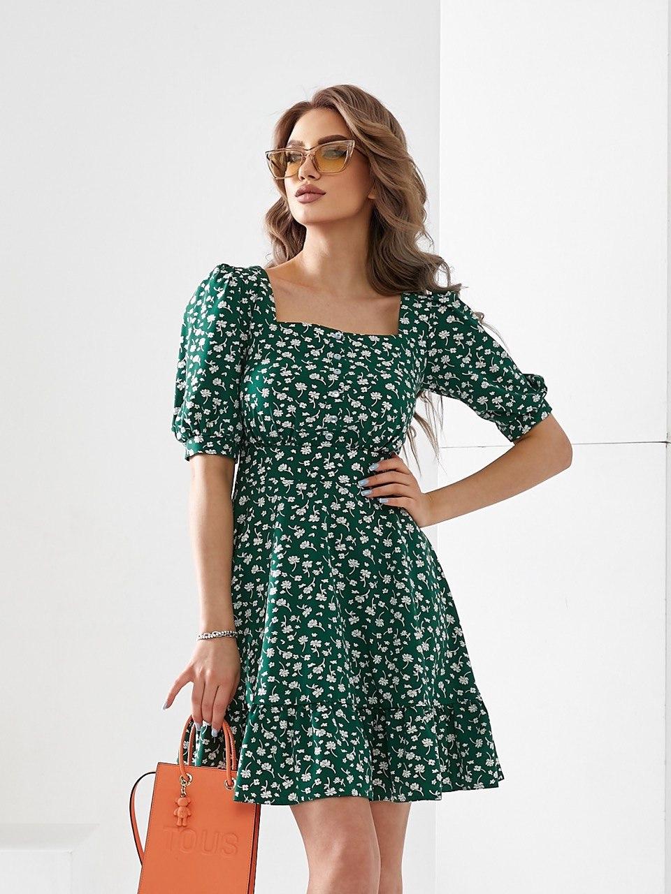 Стильна жіноча сукня зеленого кольору в квітку арт. 482 колір зелений