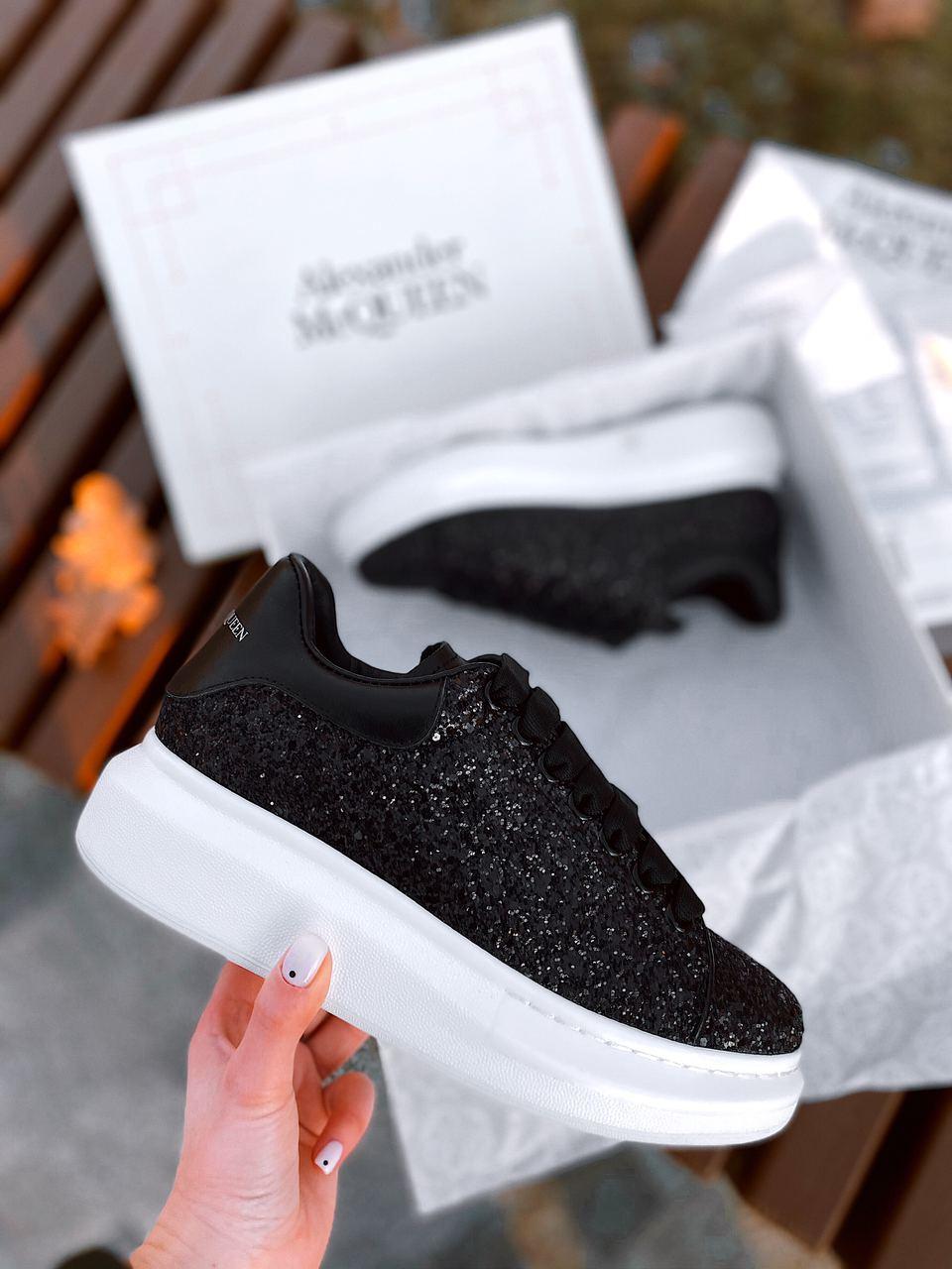Кросівки жіночі чорні McQueen Glitter (03440)