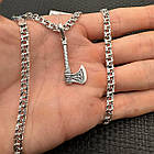 Срібна підвіска Скандинавська бойова Сокира і ланцюжок плетіння бісмарк срібло чорнене 925 проби, фото 3