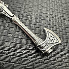 Срібна підвіска Скандинавська бойова Сокира і ланцюжок плетіння бісмарк срібло чорнене 925 проби, фото 4