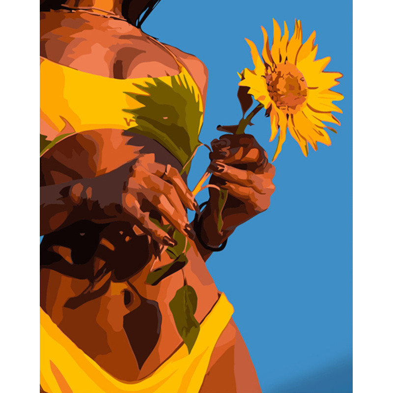 Картина за номерами Strateg ПРЕМІУМ Дівчина із соняшником розміром 40х50 см (GS988)