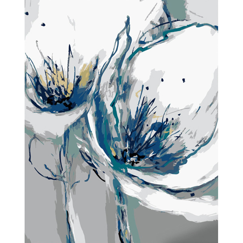 Картина за номерами Strateg  Біло-сині квіти розміром 40х50 см (GS1056)