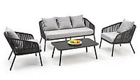 Комплект садовой мебели ROCCA Halmar (диван + 2 кресла + Журнальный столик) темно-серый/светло-серый