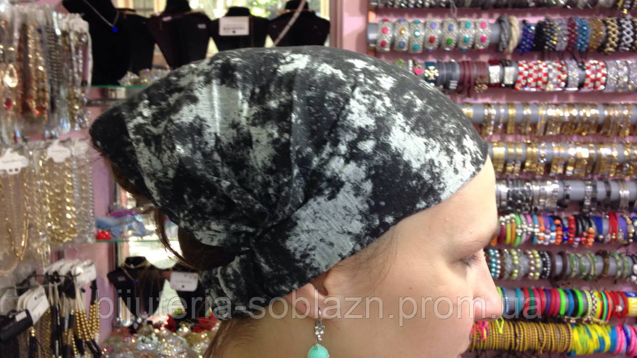 Бандана на голову женская, мужская тканевая черная с принтами Цвета уточняйте синий, розовый, белый, серый - фото 2 - id-p321449817