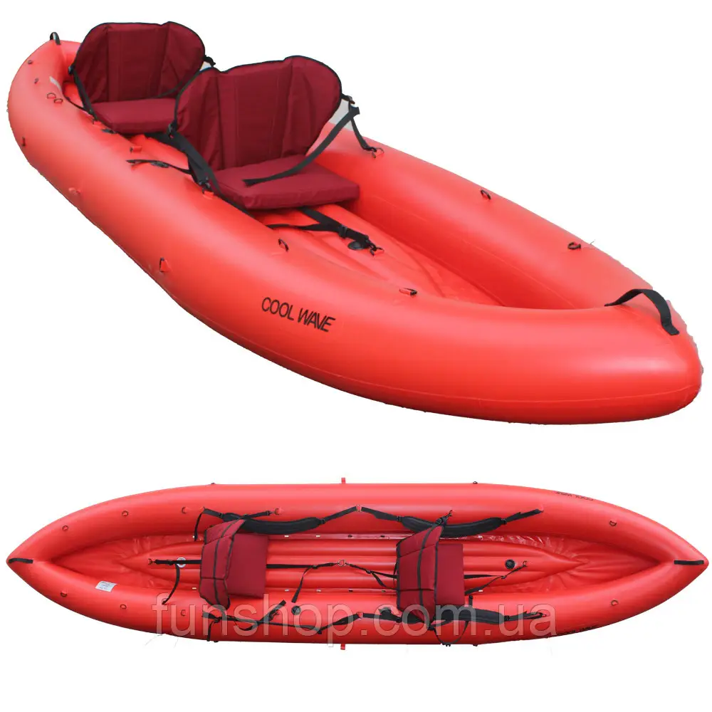 Рафтингова надувна байдарка Cool Wave R-400 Rafting двомісний каяк для бурхливої води з самовідливною системою, фото 1