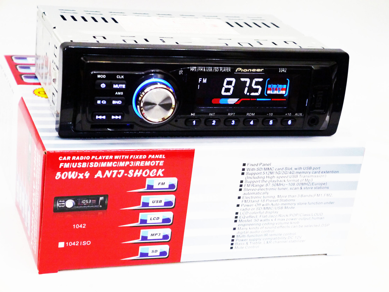 Автомагнітола 1042 Usb+Sd+Fm+Aux+ пульт (4x50W)