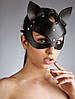 Еротична маска кішки для обличчя жіноча з металевим заклепками БДСМ чорного кольору, фото 8