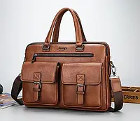 Офисный портфель, деловая сумка для ноутбука, для документов Светло-коричневая экокожа